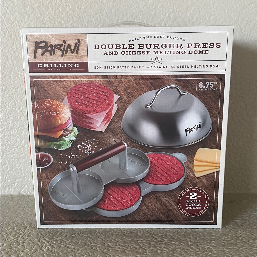 Parini Grilling Collection Double Burger Press + Cheese Melting Dome Set